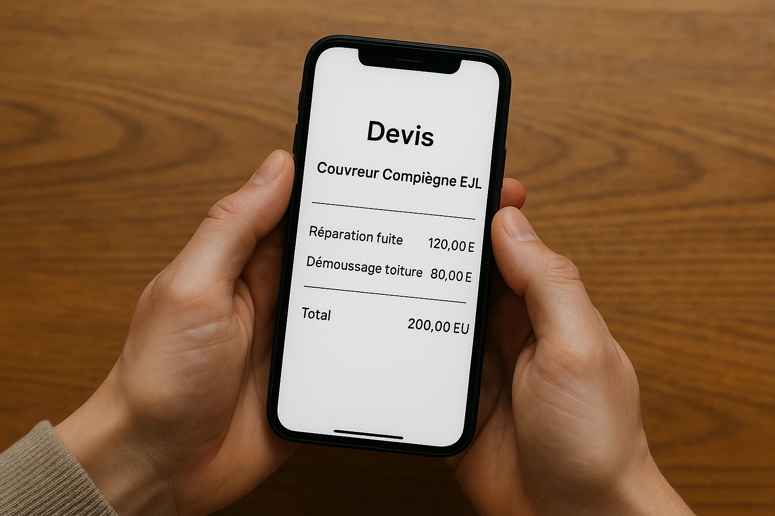 Devis couvreur à Compiègne détaillé et transparent affiché sur smartphone